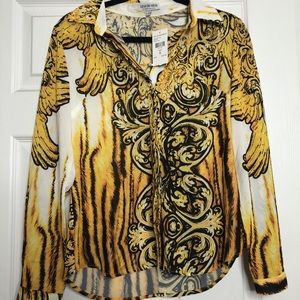 Brand New White/Black/Yellow Print Blouse